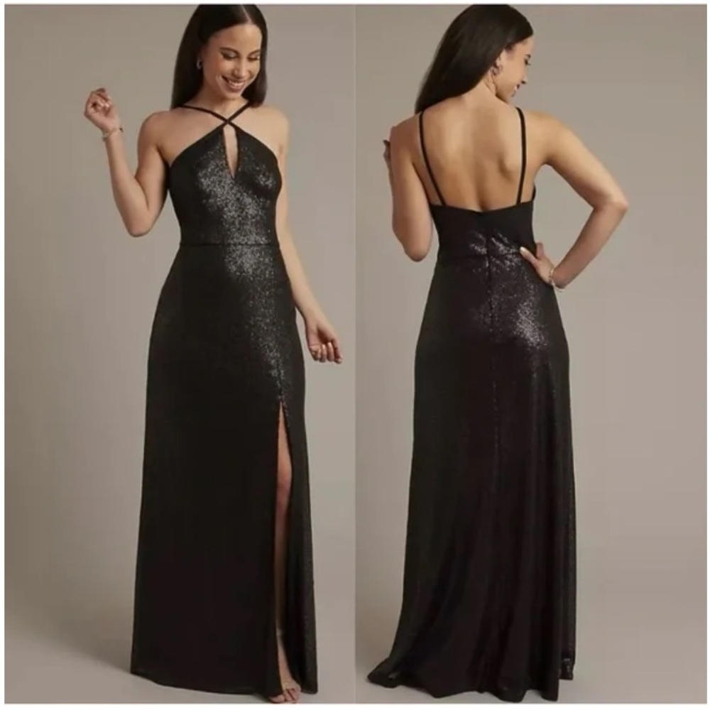 DB Studio Sequin A-Line‎ Halter with Slit Formal Dress Size 4 NWT